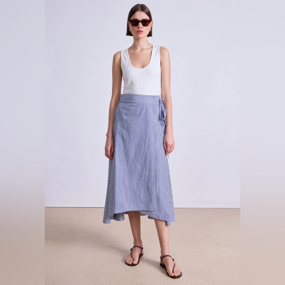 Apiece Apart Marsala Asymmetrical skirt Skinny Stripes Indigo + Cream size 14